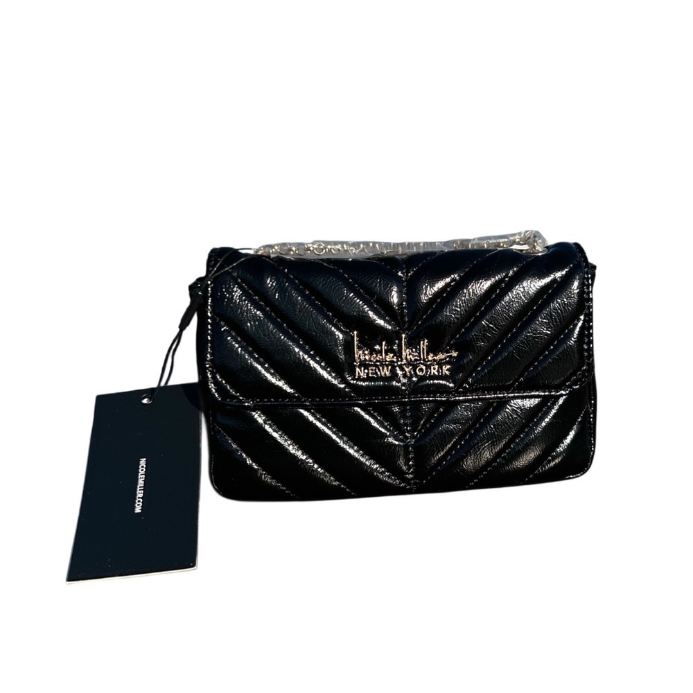 Nicole Miller Black Chevron Quilted Crossbody
